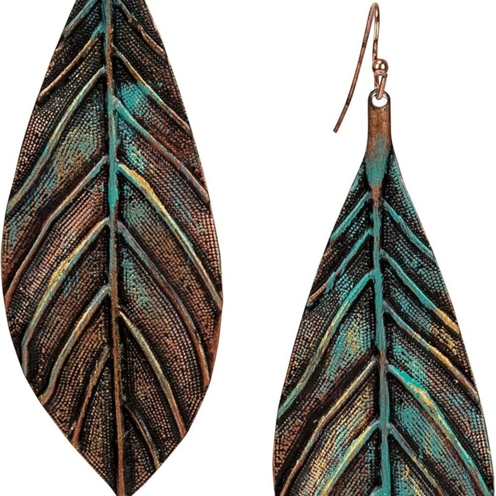 Handmade Boho Lightweight Statement Leaf Earrings with Detailed Texture for Wome